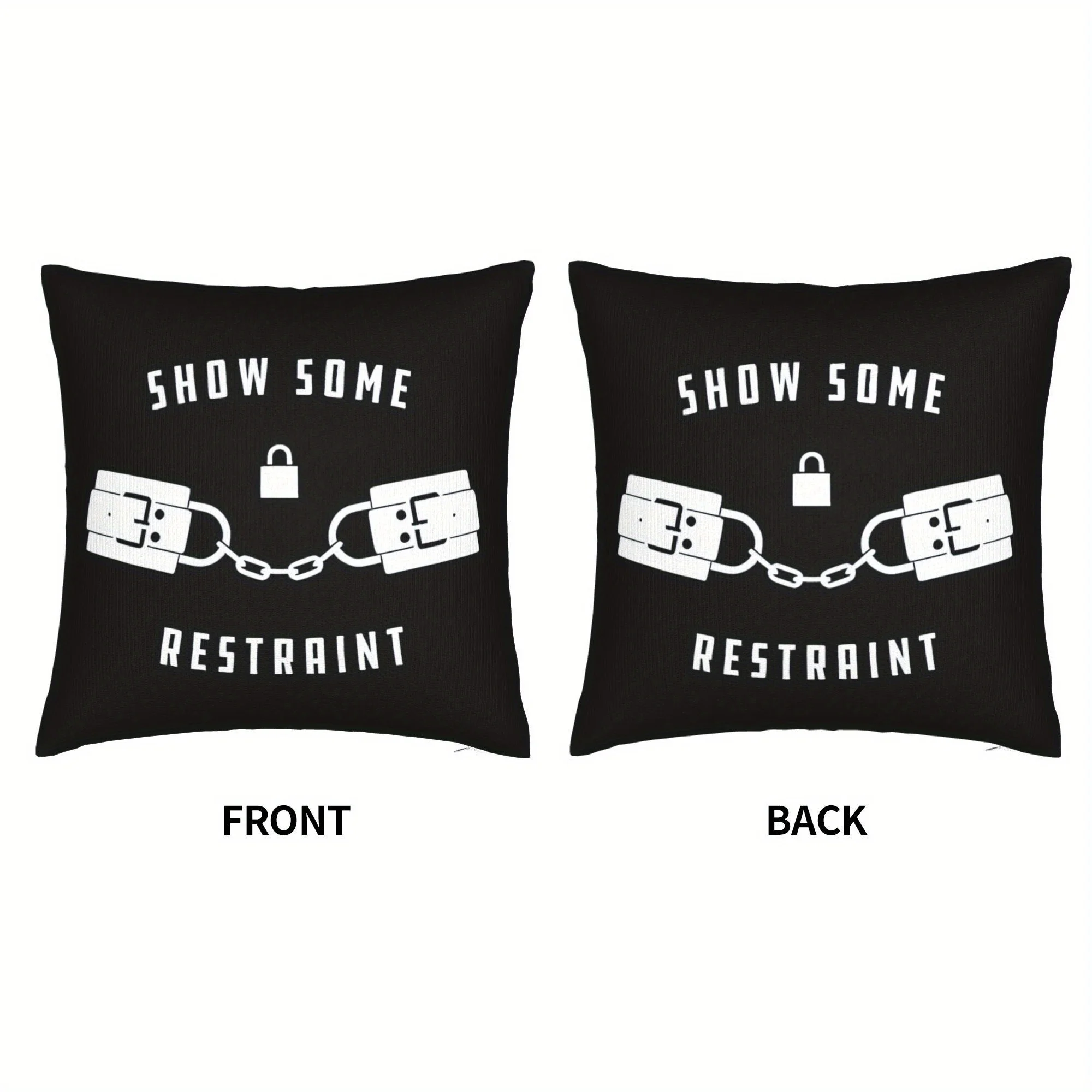 Keep Self Control Handcuffs and Locks Double-Sided Pillowcase, Black Aesthetic Cushion Cover with Zipper, Washable Decor Case