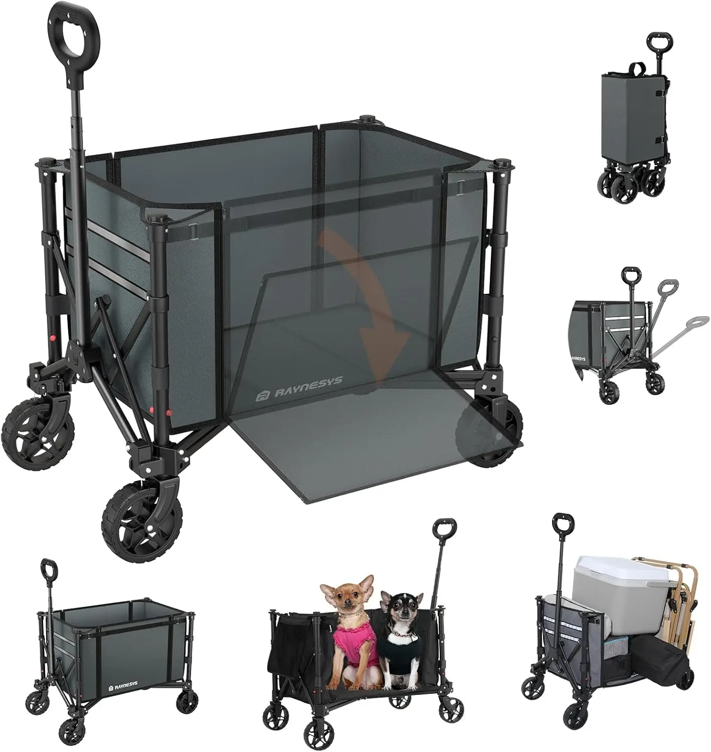 

Collapsible Wagon Cart with Wheels 220lbs Foldable Wagon 120L Shopping Cart for Groceries Folding Utility Wagon for Beach, Garde