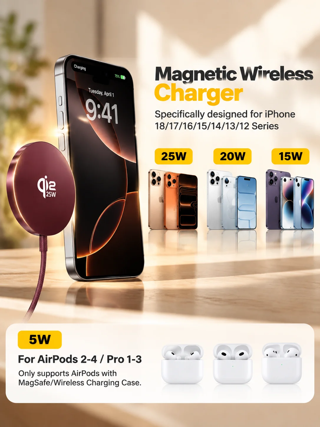 Neues Qi2 Kabelloses Magnetisches Ladegerät für MagSafe 25W Superschnelles Laden für iPhone 18 17 16 15 14 13 12 Pro Max Samsung S25 S23 – Detail 3