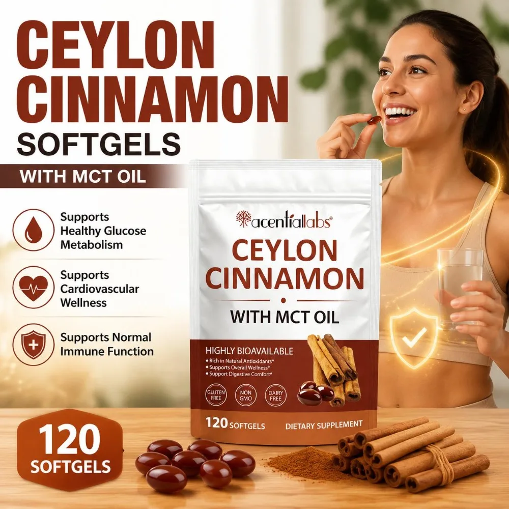 Ceylon Cinnamon Softgels 600mg with MCT Oil Supports Healthy Digestive Metabolism Cardiovascuar Wellness Immune Function 120 Ct