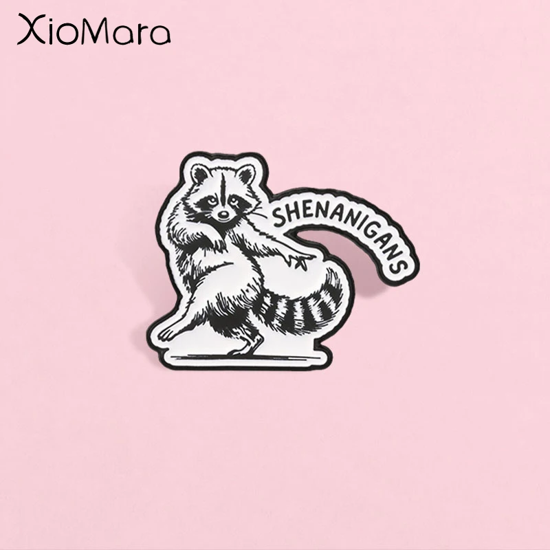 Funny Raccoon Enamel Pin, Black White Text 