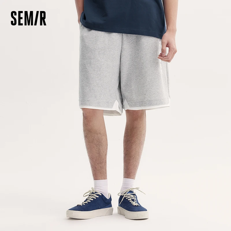 Semir Men Casual Shorts Oversize Straight-Leg Five Shorts Trendy Printed Sports Pants Knitted Jogging Pants