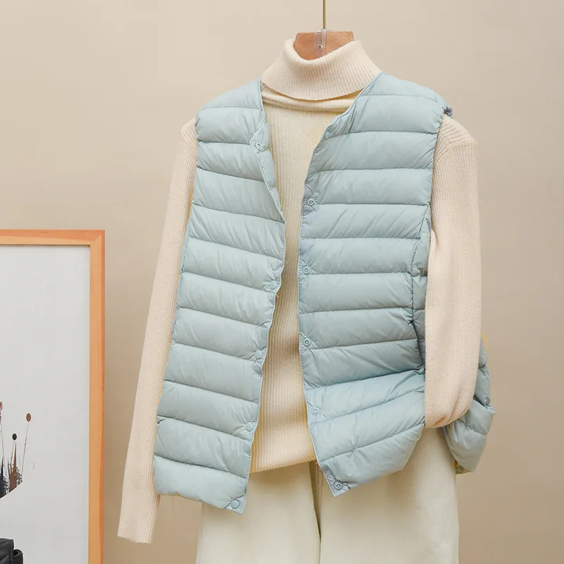 Autumn Winter Women Bigsize Down Waistcoat Jacket Ultra Light White Duck Down Vest Ladies Parkas Warm Short Sleeveless Tank Coat