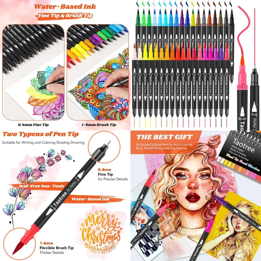 

Taotree 36 Colors Dual Tip Art Markers Pens for Adult Coloring Books Artist Fine Brush Tip Coloring Marker Drawing Pens for Jou