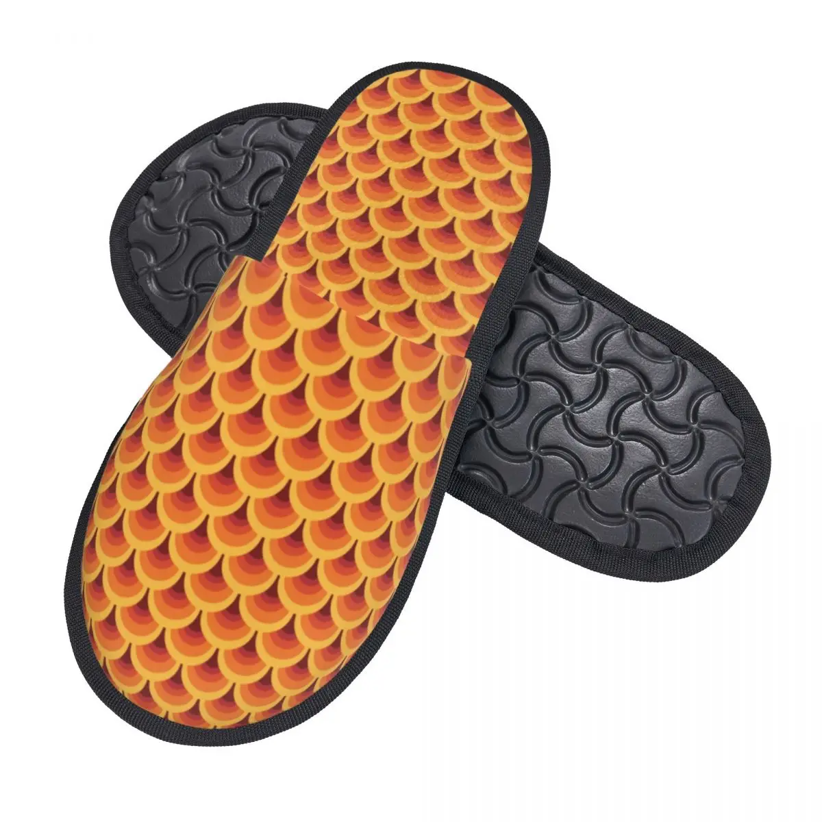 Custom Orange Wave Gradient Retro Pattern Memory Foam Slippers Women Cozy Warm House Slippers