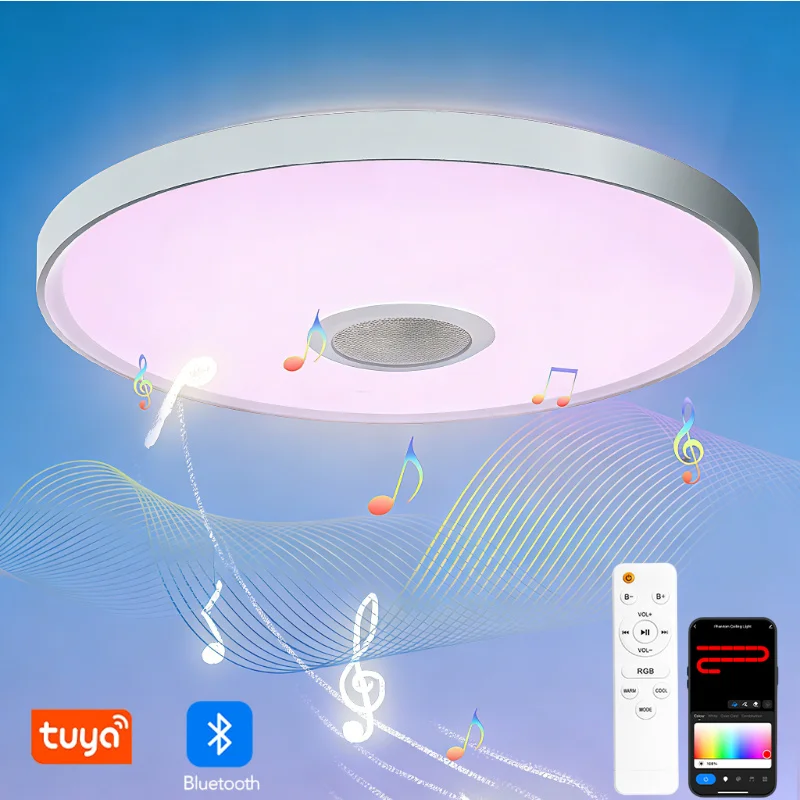 Luces LED de música RGB modernas con altavoz, dormitorio, sala de estar, TUYA, lámparas de techo inteligentes, Control remoto por aplicación, atenuación, decoración del hogar