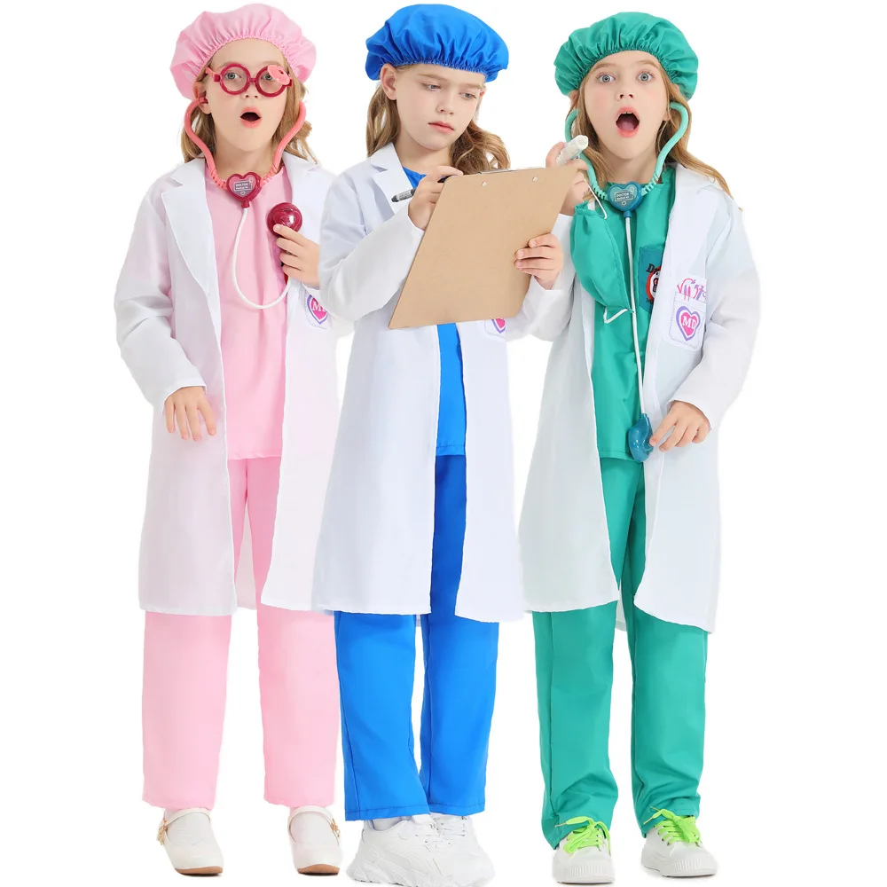 Unisex Kids Doctor Head Nurse Costume Hospital veterinary Book Week Playsuit Cosplay Fancy Party Dress Carnival Halloween