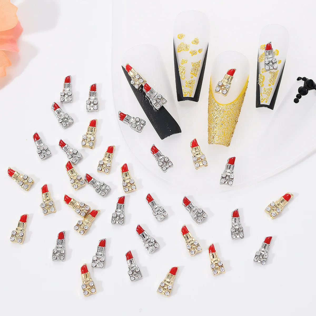 10Pcs Sparkling DIY with Dazzling Gems Gorgeous Nail Jewelry with Lip Gloss Dripping Design