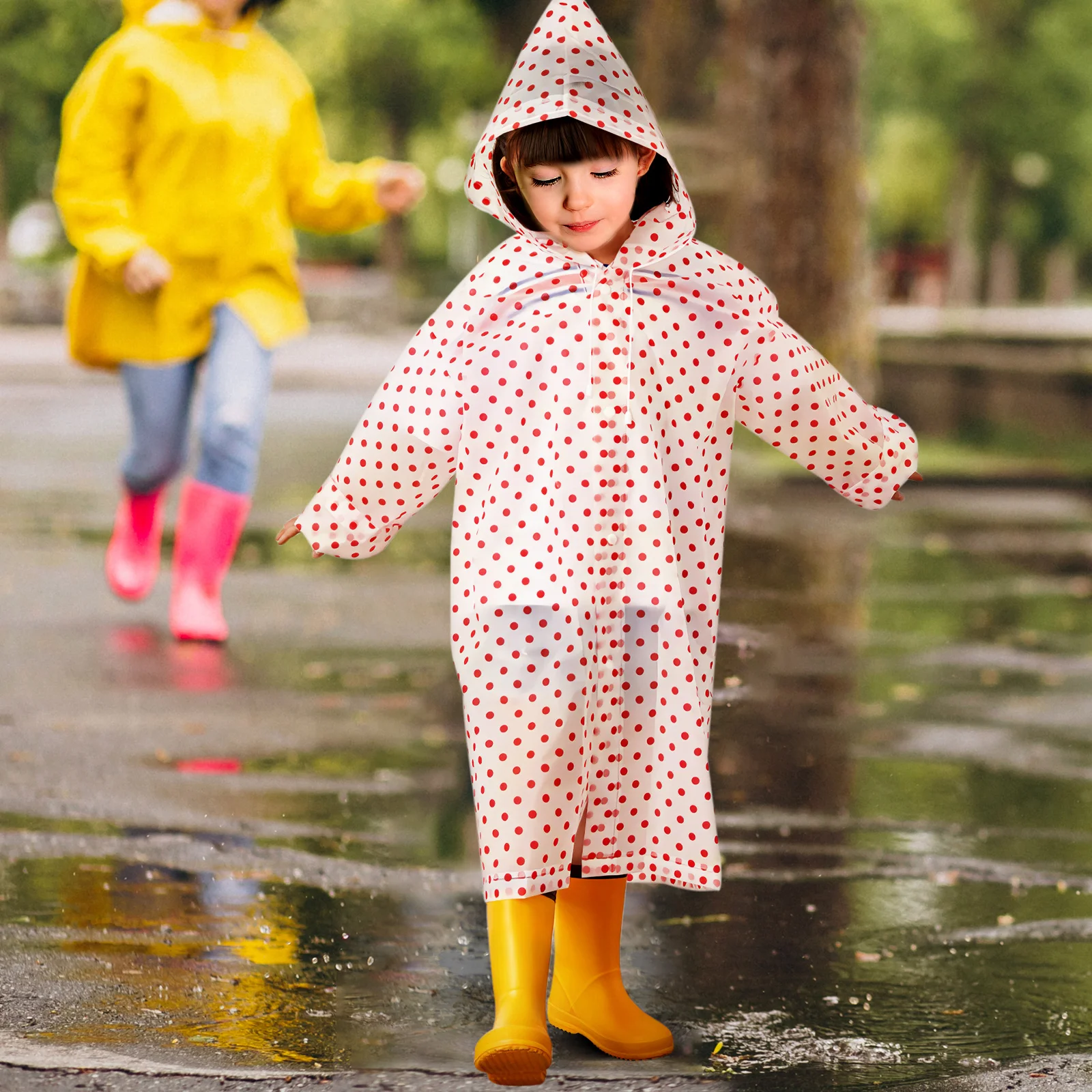 

3pcs Kids Ponchos Reusable Dotted Raincoat Hooded Lightweight Waterproof Travel Raincoats Children Button Fastening Portable