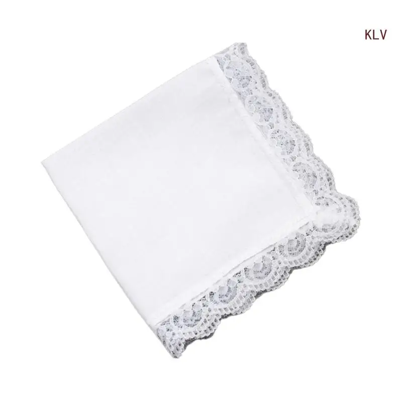 Cotton Handkerchiefs Women Classical Washable Lace Trim Hankie Graffiti Embroidery Tie-dye Handkerchiefs for Adult Kids