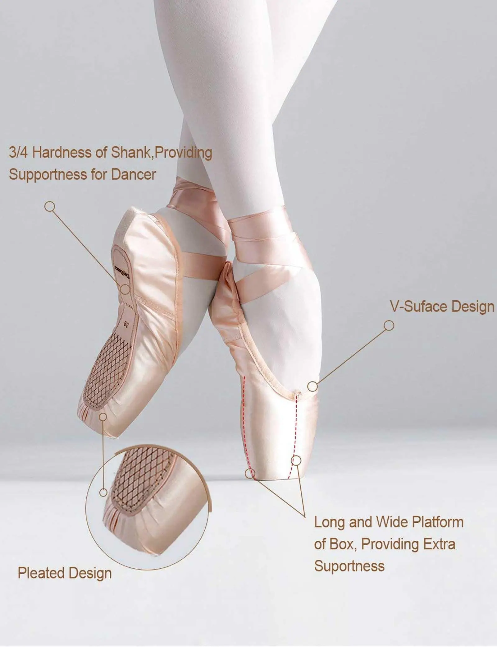 Daydance Ballet Pointe Shoes Quality Satin Upper Material Girls Women Ribbon Ballerina Shoes with Toe Pads