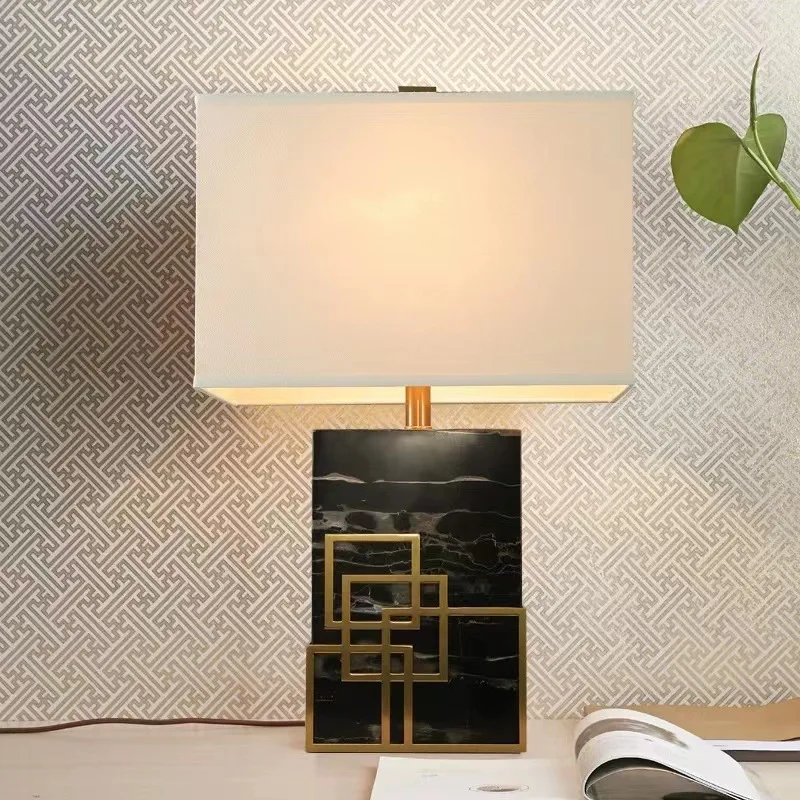 Nordic Design Black Marble Table Lamp Interior Decoration Creative Bedroom Bedside Study Light Emitting Diode Table Lamp