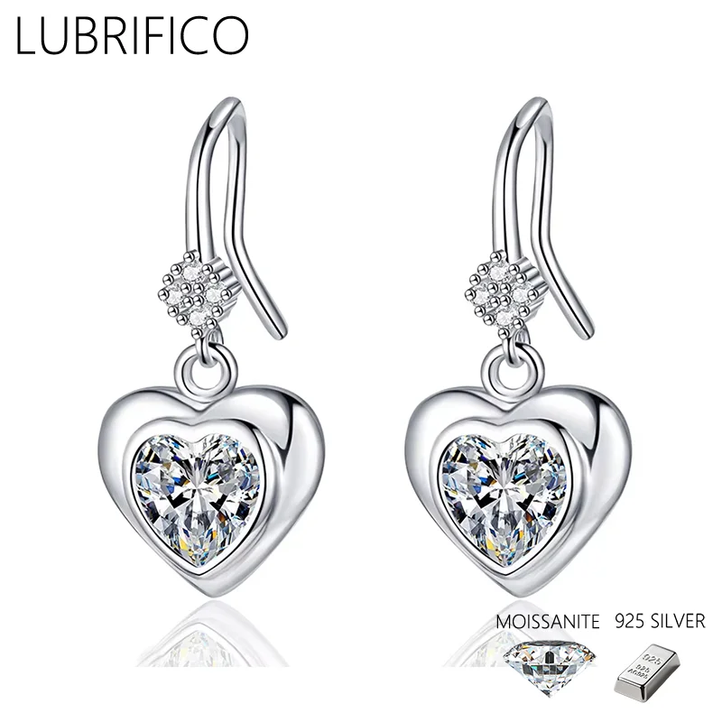

2.08 Ct Moissanite Stone Love Heart Shape Ear Hook Earrings 925 Sterling Silver Lab Diamond Earring For Fine Jewelry Wedding