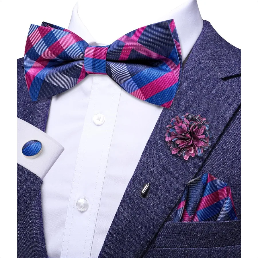 Dubulle Papillon da uomo Paisley floreale da uomo con papillon e set di spille da bavero Gemelli quadrati da taschino da matrimonio