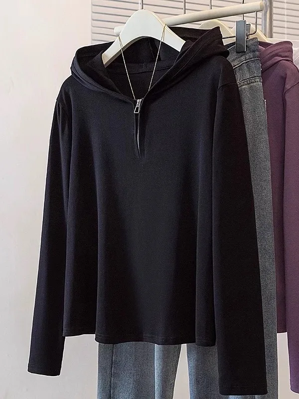 Modisches Kapuzen-Langarmshirt für Damen Locker Sitzend Figurformend Lässig Herbst 2025 Neuerscheinung Bequeme Baumwollmischung