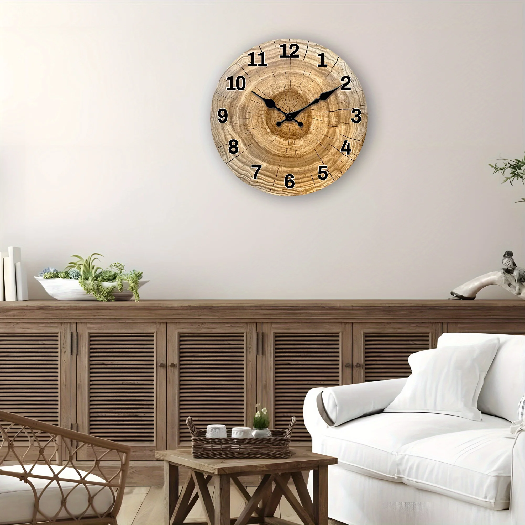 1pc, Rustic themed wooden wall clock, designed with tree - cross - section - pattern, silent quartz clock, suitable for living room, bedroom, kitchen, office decoration, modern home art decoration, ideal gift for rustic - style - enthusiasts, bir