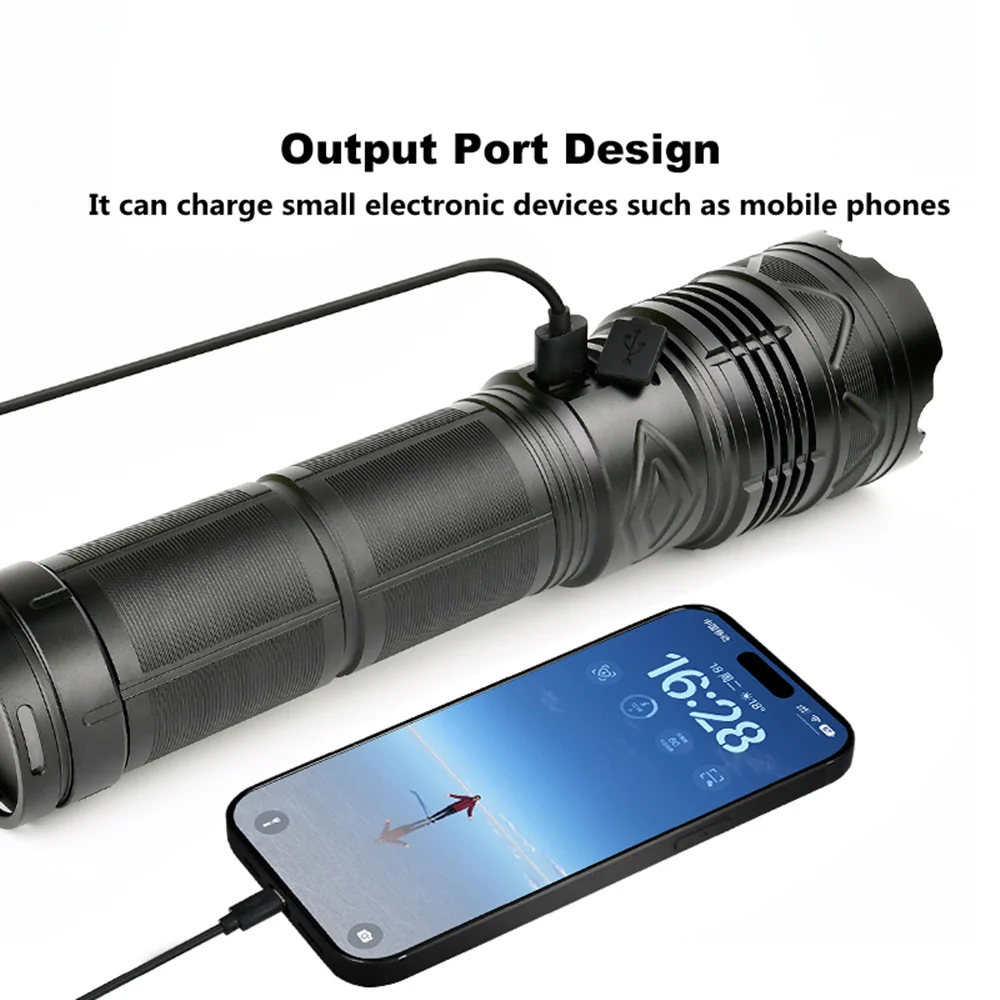 Powerful LED Flashlight Super Bright Spotlight Long Range Zoomable Lantern Emergency Torch Outdoor Tactical Lamp Power Display