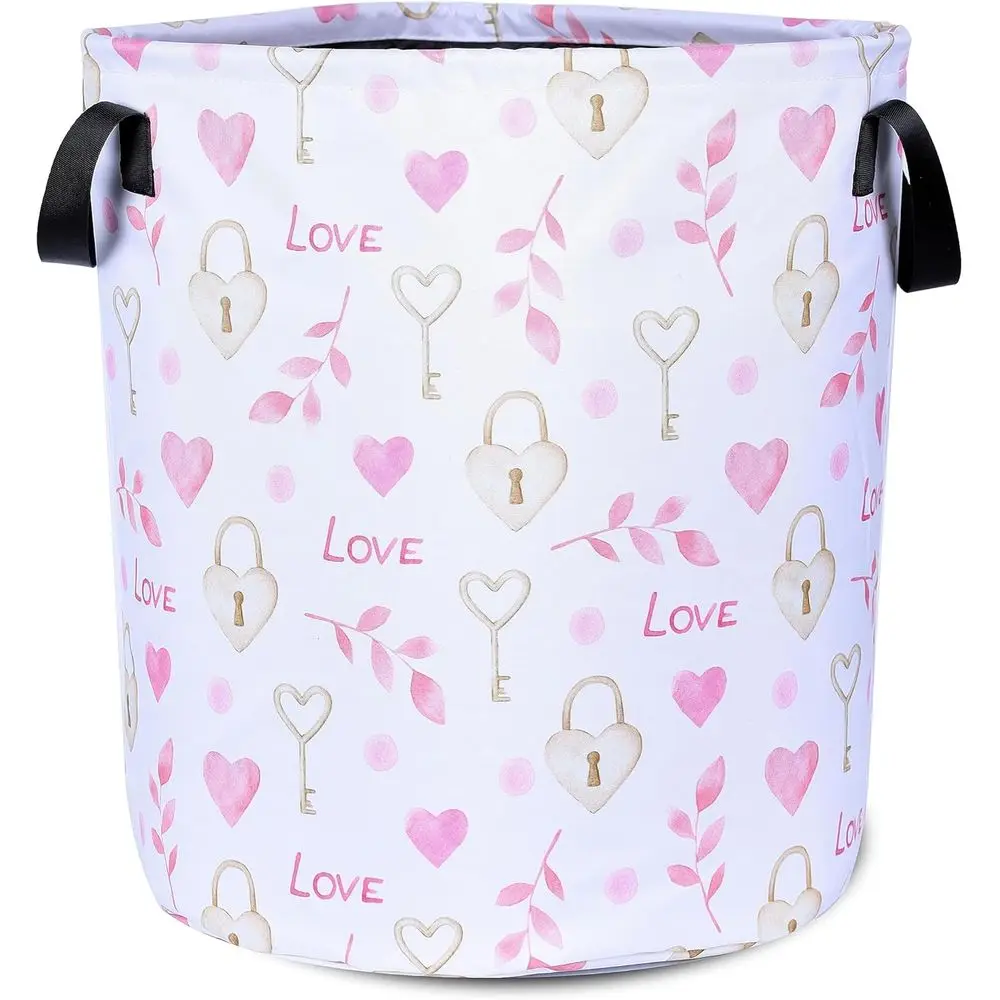 

Складная корзина для белья Pink Heart с цилиндрическим ключом, корзина из ткани Оксфорд для хранения одежды, идеально подходит для ванной комнаты и спальни, 1 шт.
