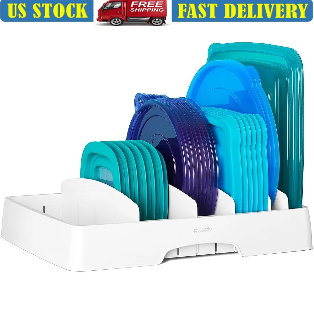 

Регулируемый органайзер с крышкой контейнера для пищевых продуктов с пятью разделителями для хранения кухонного шкафа, простой доступ, пластик без BPA