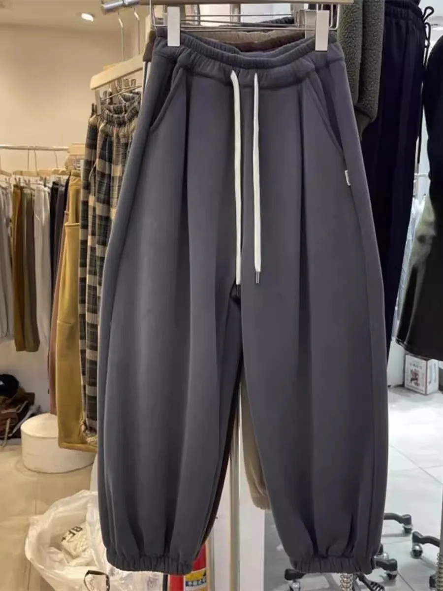 

Большие размеры Thiened Fce, повседневные брюки с высокой талией, женские зимние теплые спортивные штаны, шаровары с высокой талией и манжетами, Commute Sle