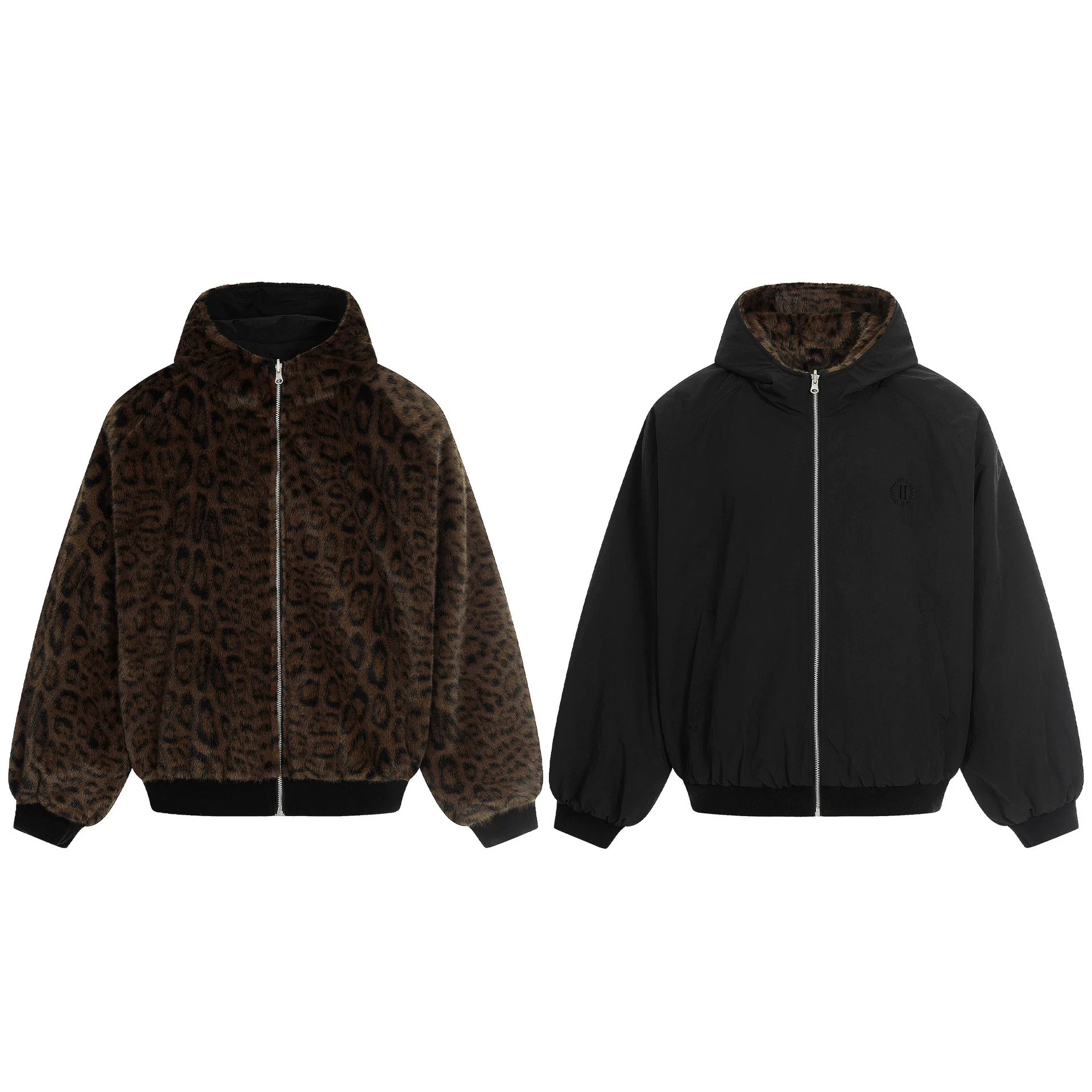 

Men's Double-Sided Wearable American Retro Jacket with Faux Leather Inner And Fur Collar Long Sleeve Cotton Coat for Winter