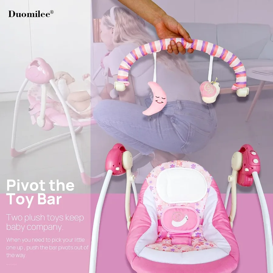 Electric Baby Swing for Infants 0-9 Months 6-25 lbs Powered by Power Cord and Batteries Indoor Outdoor Use Easy-Fold Design Sof