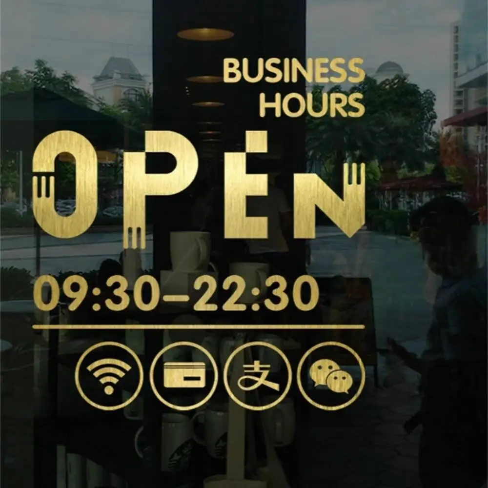 

Custom Letter Number Time Opening Business Hours Wall Stickers Glass Window Sticker Signage Shop Glass Door Sticker Ad Poster