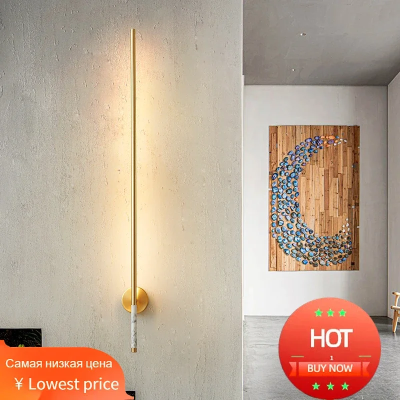 

FSS Modern simple Copper LED wall lamp background opposite wall light LED bedside foyer corridor gold LED sconce