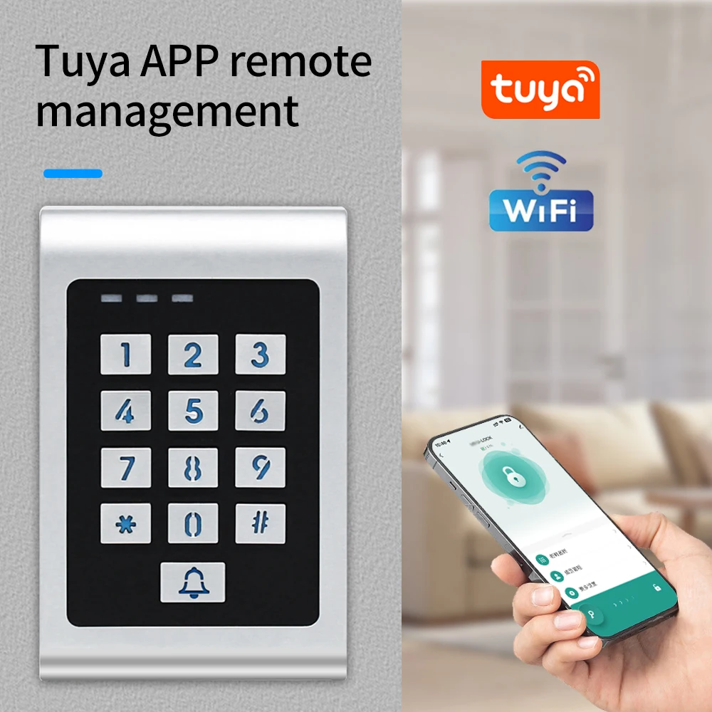 Wi-Fi付きの金属製アクセス制御キーパッド,バックライト,破壊行為防止,一時的なパスワード,10000ユーザー,リモートロック解除,RFIDカード,125KHz