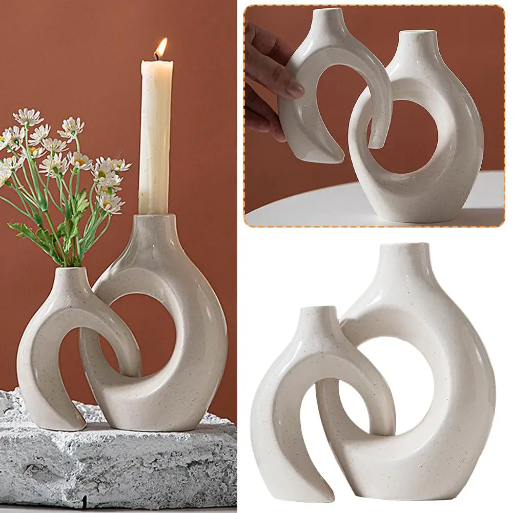 Special Shaped Ceramic Snuggle Candle Holder Flowerware Circle Creative Living Homestay Crafts Home Decoration Room Decorat W5S1