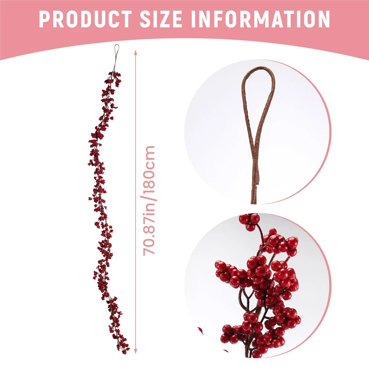 Guirxiété de Baies Rouges Artificielles de Noël, Bordeau Rouge Pip, pour Décoration de Cheminée, Décor de Vacances, Salle de Bain, 5.9