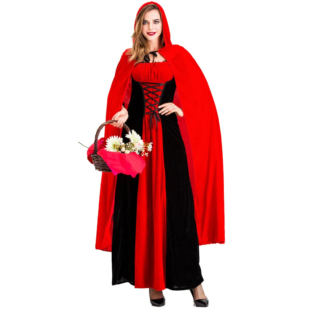 Disfraces de Halloween S-XL, disfraz de Caperucita Roja de vampiro de la abuela Lobo COS, disfraz de juego de capa de vestido de Reina del Castillo