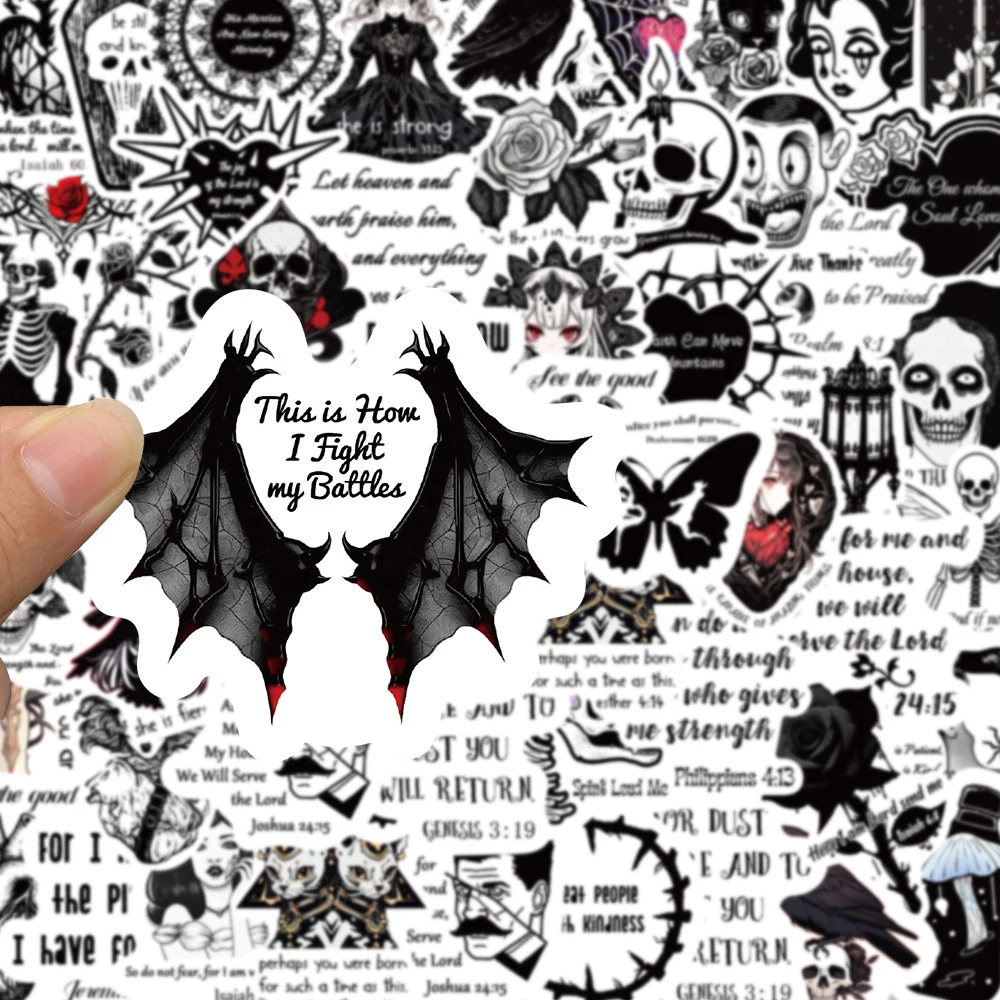 

10/30/50pcs Black White Gothic Bible Phrases Stickers Waterproof Graffiti Motorcycle Phone Luggage Diary Cool Decoration Sticker