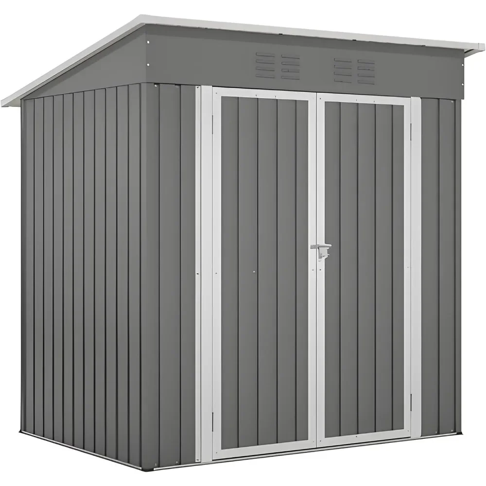 

6x4FT Outdoor Tool Storage Shed with Metal Foundation & Lockable Doors, All Weather Metal Sheds for Garden, Patio, Backyard