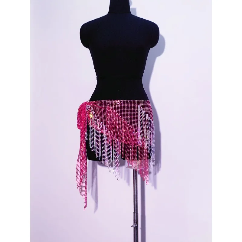 op maat gemaakte kleur geblokkeerde buikdans taille ketting mesh diamant heupsjaal Indiase kleding vrouwen buikdans riem