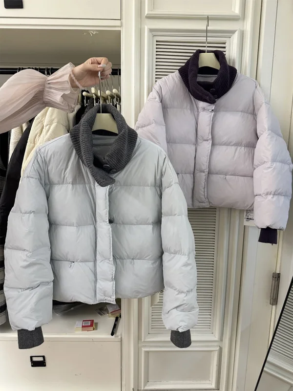 

Thickened Knitted Purple Stand Collar Cotton Jacket Women's Casual Warm Outerwear Winter New Style Versatile Commute Fashion