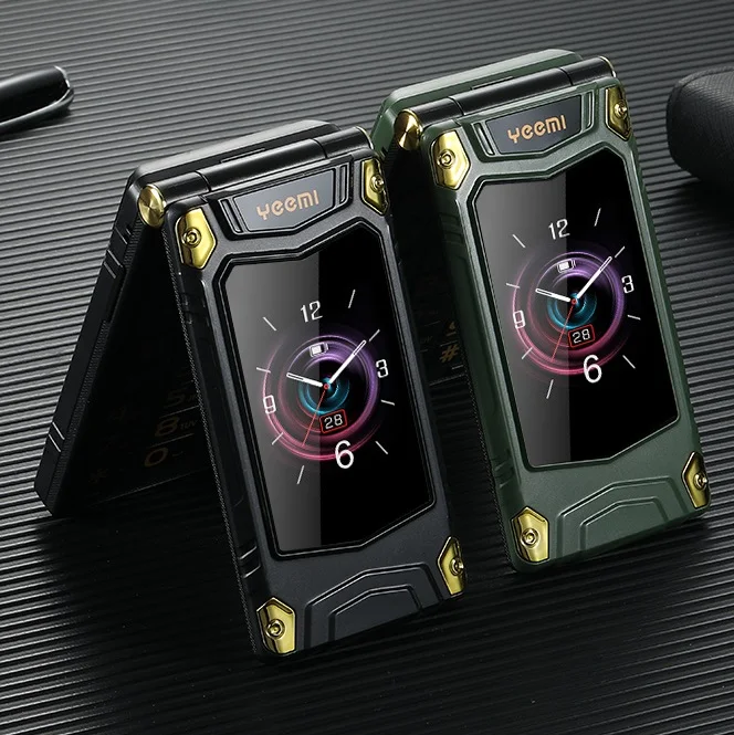 2G Outdoor Folding Senior Phone With Strong Battery Two Big Display Dual Sim Large Button SOS Key Speed Dial Loud Voice Phone