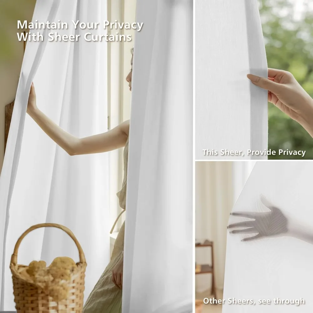 ستائر شفافة أنيقة من مزيج الصوف القطني الأبيض الناعم، عرض 42 بوصة × طول 102 بوصة، طقم مكون من قطعتين لديكور المنزل