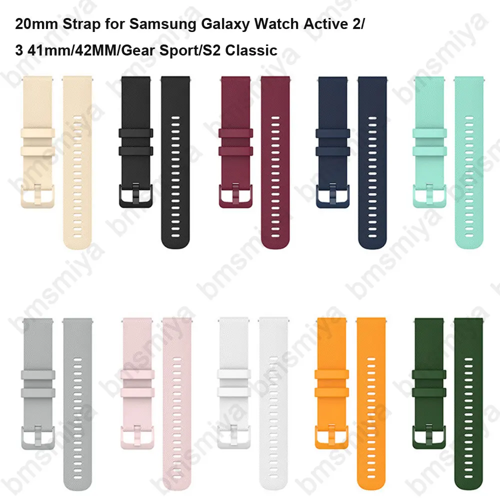 1PCS 20mm Silicone Band Strap for Samsung Galaxy Watch 3 41mm 42mm Active 2 Wristband for Samsung Gear Sport /S2 Classic Watch