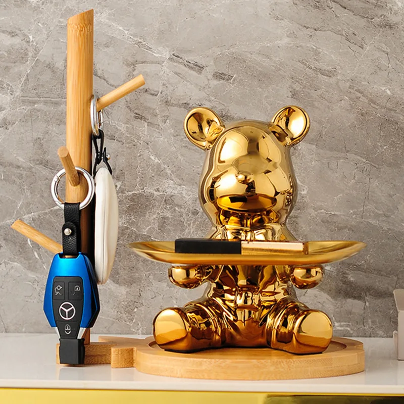 

Creative Bear Key Storage Tray Doorway Shoe Cabinet Entrance Decorative Item Money Box Ceramic Living Room Luxury Home Decor