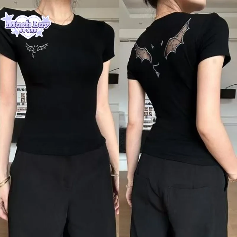 Hot Girl Sexy Hollow Out Wing T-shirt for Women Sweet Slim Fit T-shirt Summer Fashion Casual Comfy Vest Top 2000s Clothes Y2k