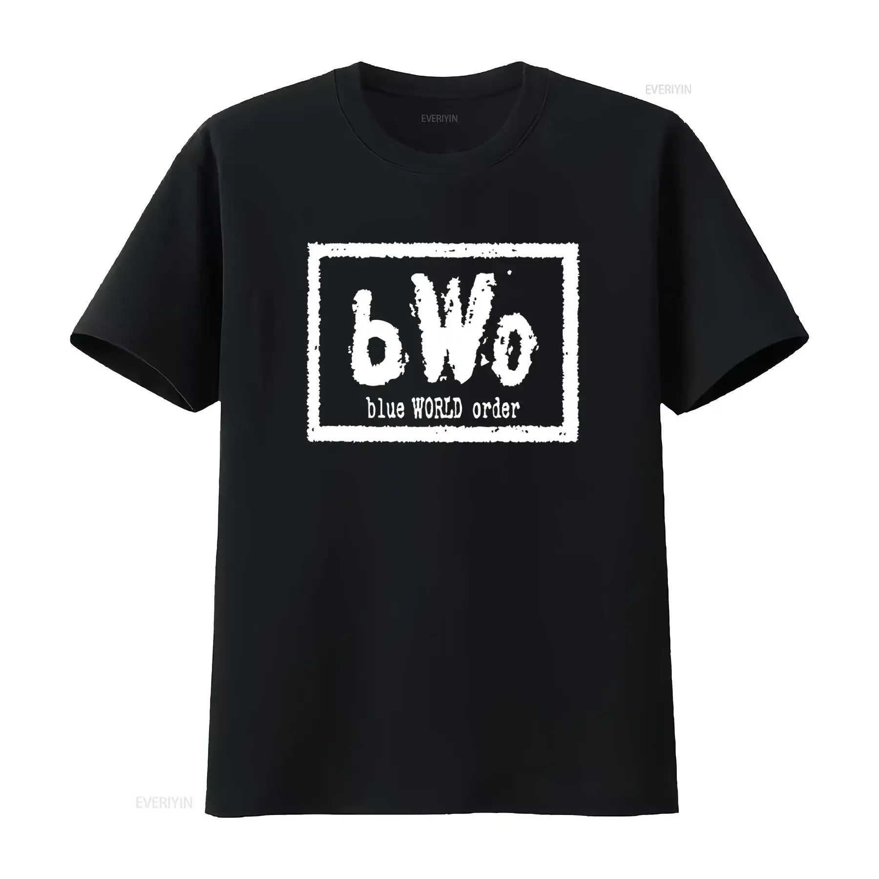 Retro Blue World Order BWO Men's T Shirt Fits Large Ecw Style with Bold Print vintage Washed Soft Slightly Casual Unisex