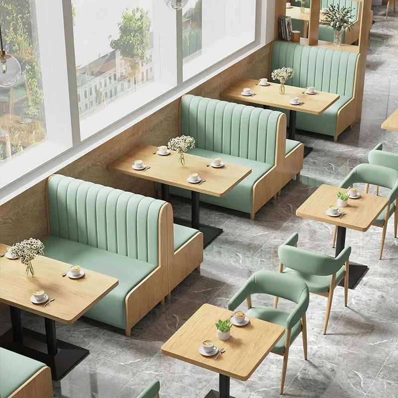 

A Modern Cafe Comfortable Wooden Booth Sofa Set Countertop and Coffee Restaurant Solid Wood Bench Seat Table and Chair Set