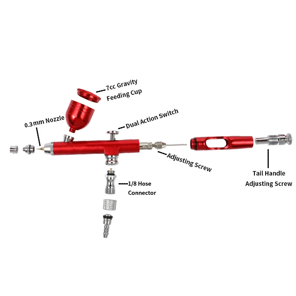 Airbrush kit dupla ação 0.3mm noozle com agulha spray mangueira de ar ferramenta de limpeza para maquiagem prego tatuagem bolo decoração modelo