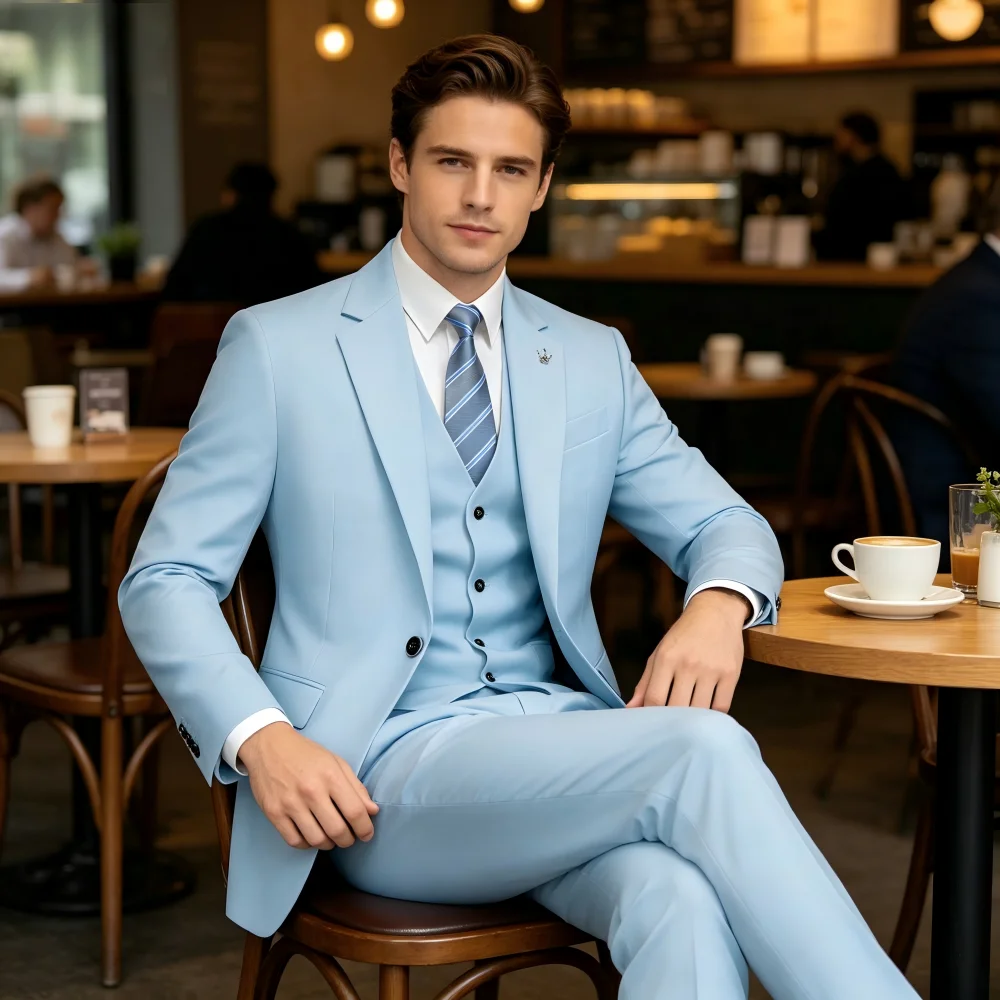 

Men's Orange Yellow Slim Fit Wedding Terno 3-Piece Smoking Suit Casual Blazer Vest Pants Set for Party