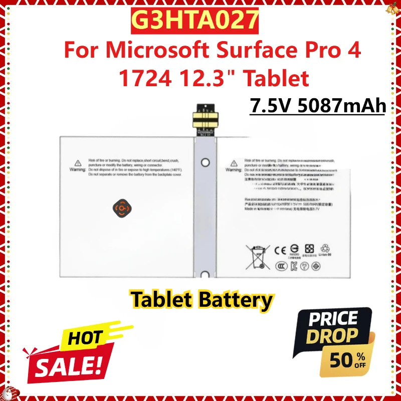 

Новый сменный аккумулятор для планшета Microsoft Surface Pro 4 1724 12,3 дюйма, 7,5 В, 5087 мАч G3HTA027 высокой емкости