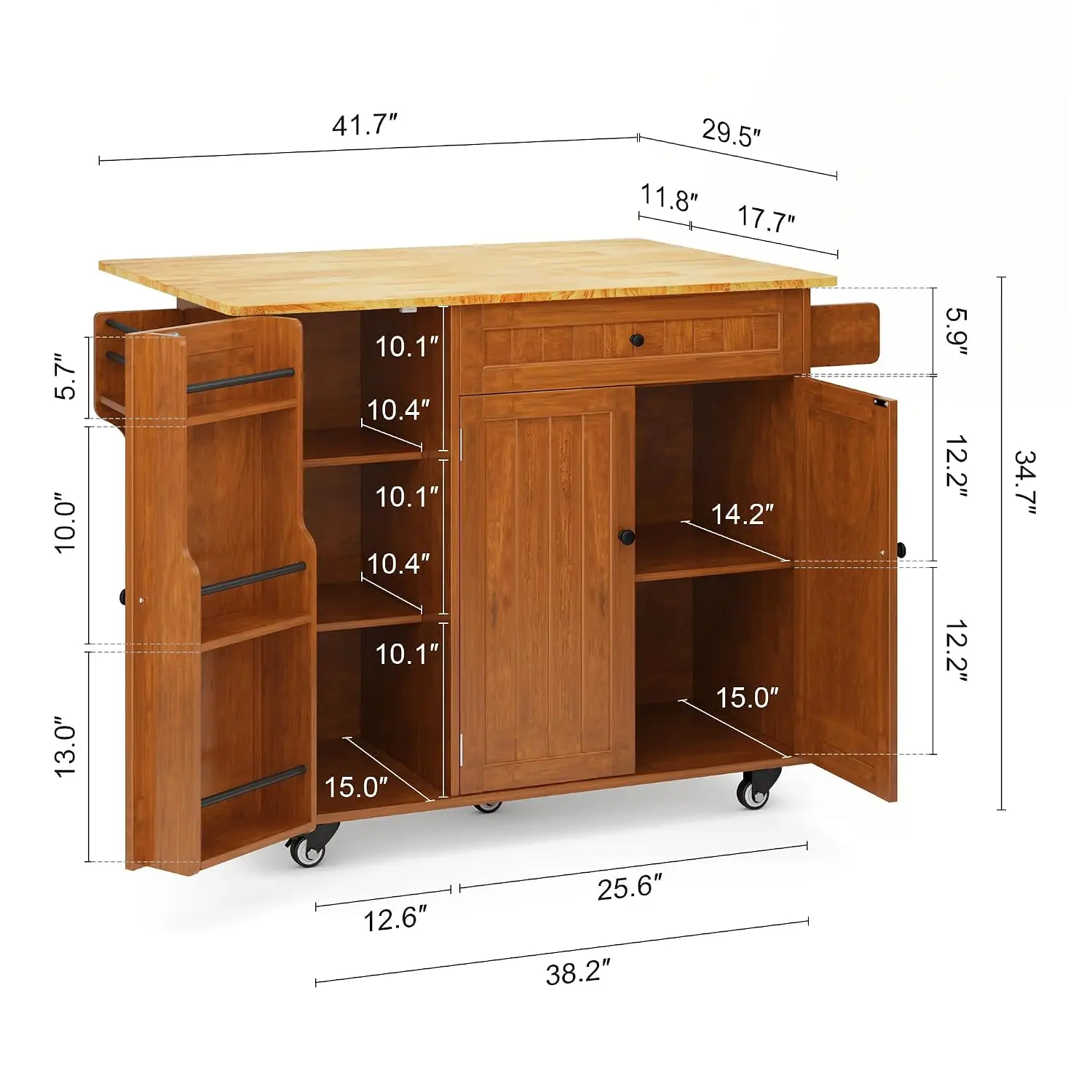 Rolling Kitchen Island with Storage Drop Leaf & Drawer, Customized