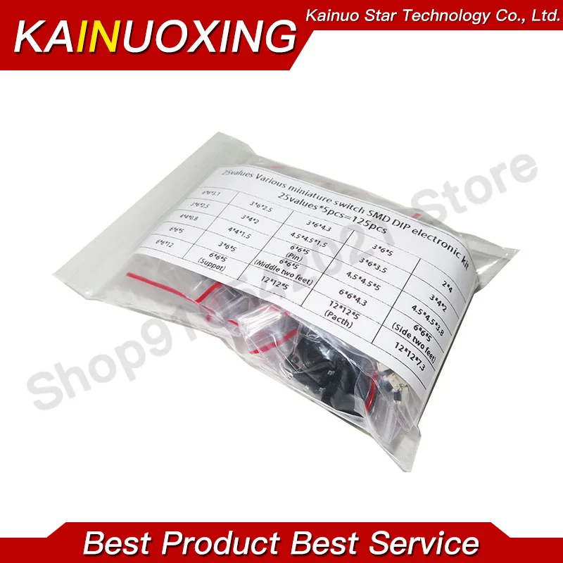 125pcs=25Types Assorted Micro Push Button Tact Switch Reset Mini Leaf Switch SMD DIP 2*4 3*6 4*4 6*6 diy Switch electronic kit