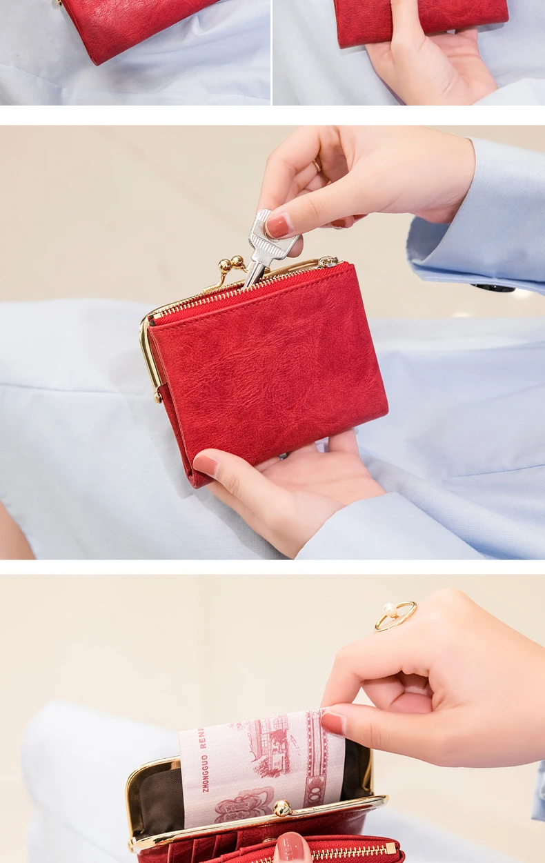 Miyin Damen Geldbörse kleine RFID Damen kompakte Bifold Leder Vintage Geldbörse mit Reiß verschluss und Kuss schloss – Detail 12