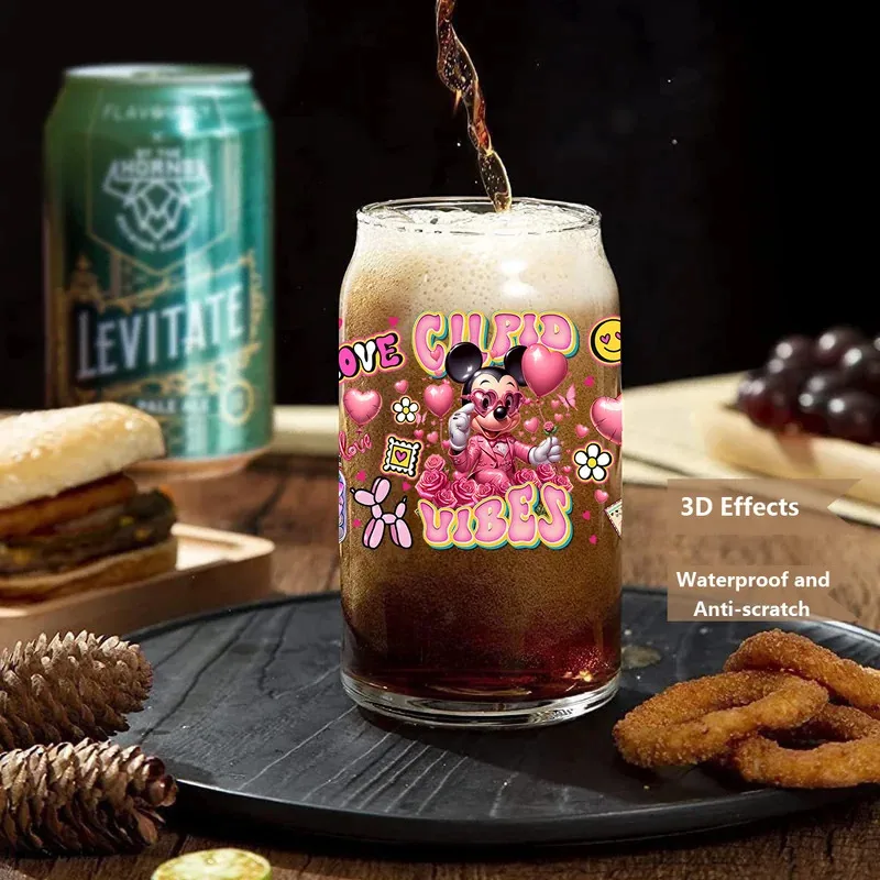 XOXO عاشق ميكي ويني سلسلة سهلة قشر مقاوم للماء لتقوم بها بنفسك الديكور الشارات ثلاثية الأبعاد نقل ملصقات uvdtf 16oz uv dtf كوب يلتف
